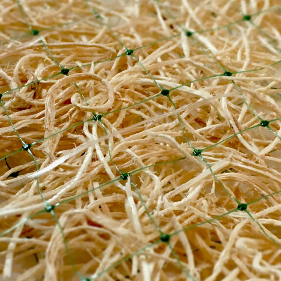 Excelsior held securely between biodegradable net.