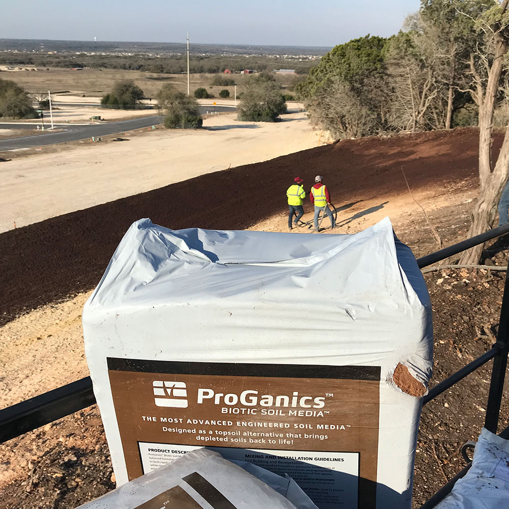 ProGanics biotic soil media delivered directly to construction site.