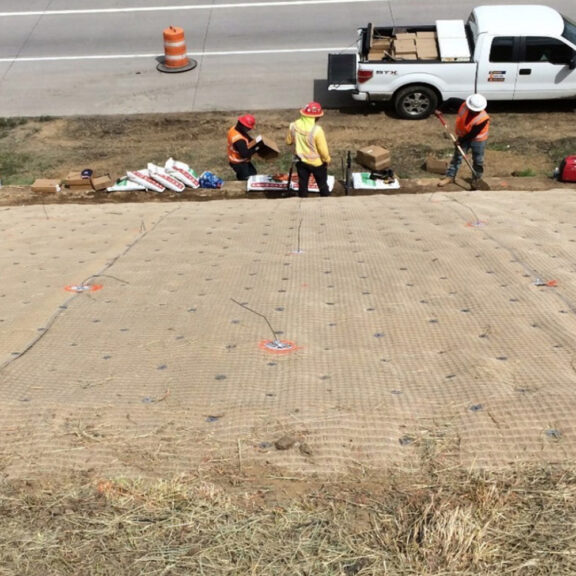Installing Extreme Armor Turf Reinforcement Mat with Percussion Driven Anchors™ (PDA™).