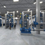 Large water pipes in water treatment facility.