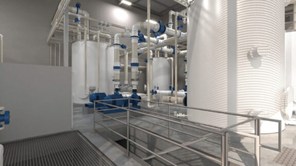 Large water pipes and tanks at Potable Reuse facility