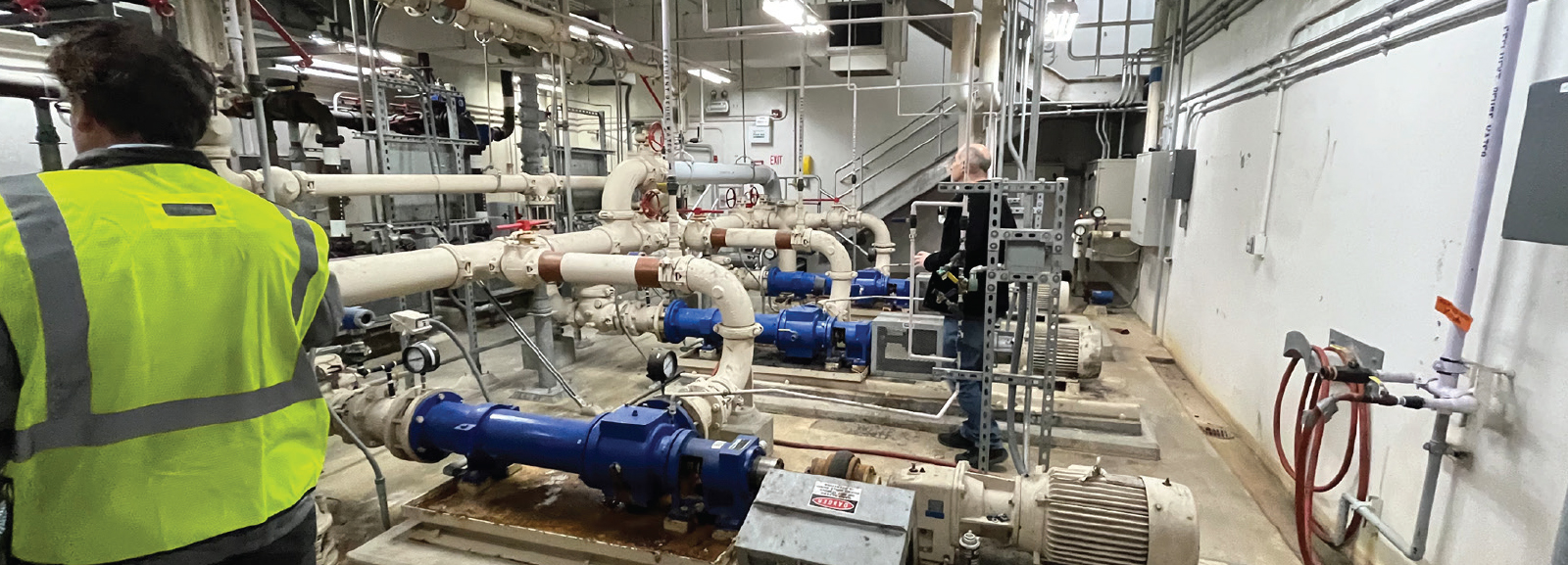Pipes and working in wastewater treatment plant