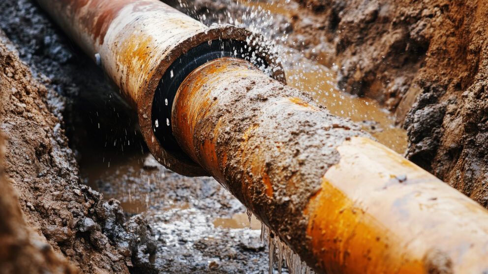 Rusty underground water utility pipe