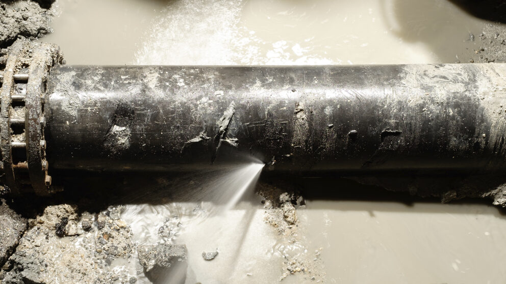 Water spraying out of a water utility pipe.