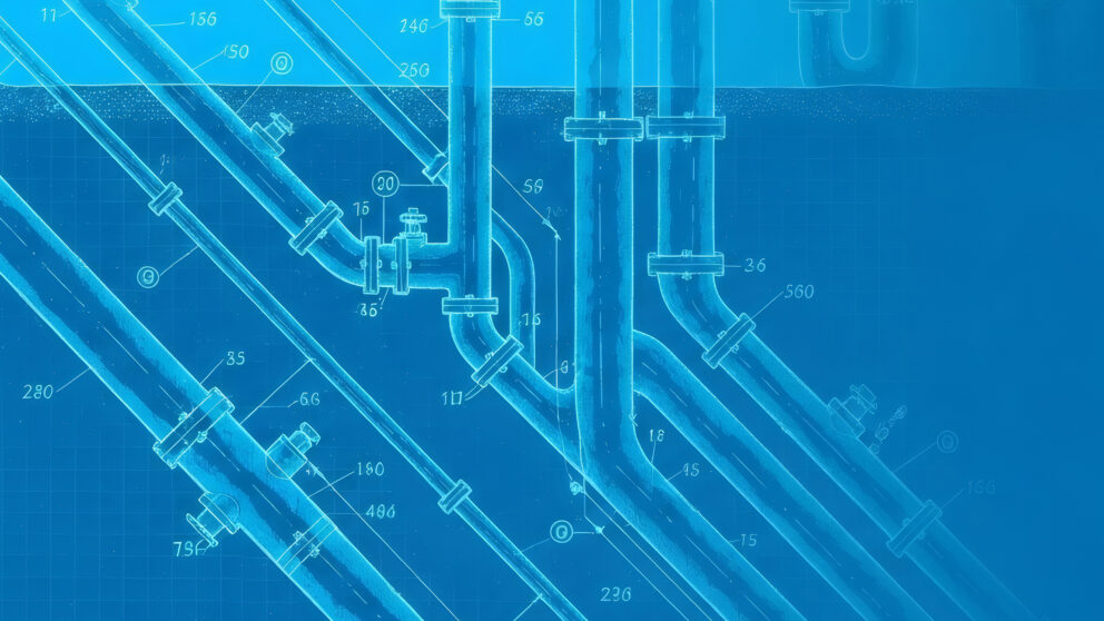 Digitally rendered pipes depicting predictive technology for water utilities.