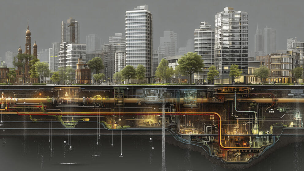 A large city with underground piping systems revealed.
