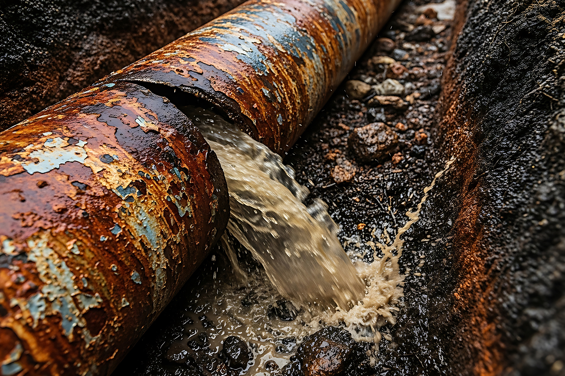 Large underground utility pipe with catastrophic leak.
