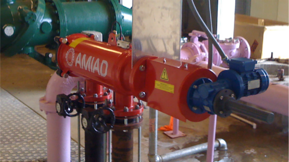 Red Amiad in line filter for water reuse.