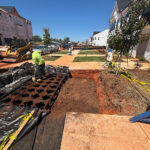 Backfilling UrbanForest soil cells with dirt with trees to be planted
